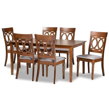 Baxton Studio Lucie Modern and Contemporary Grey Fabric and Walnut Brown Finished Wood 7-Piece Dining Set 176-10544-10520-Zoro
